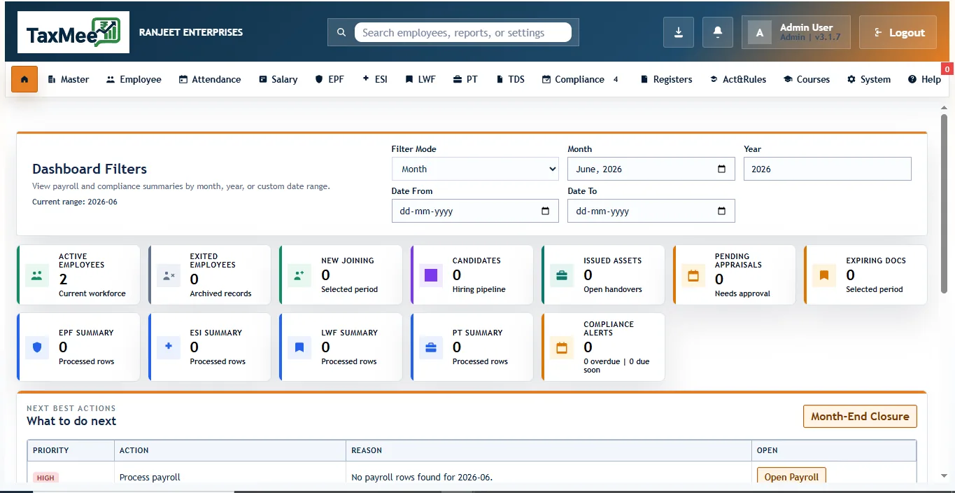 TaxMee desktop dashboard screenshot
