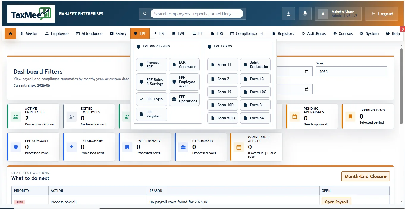 TaxMee EPF module screenshot