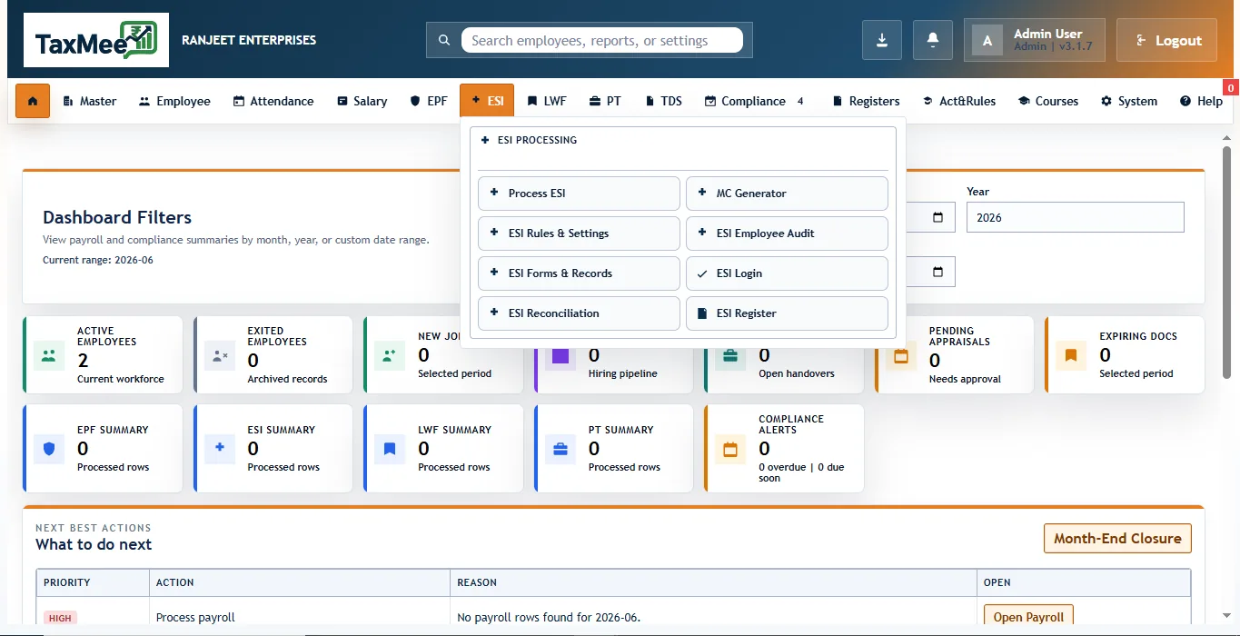 TaxMee ESI module screenshot