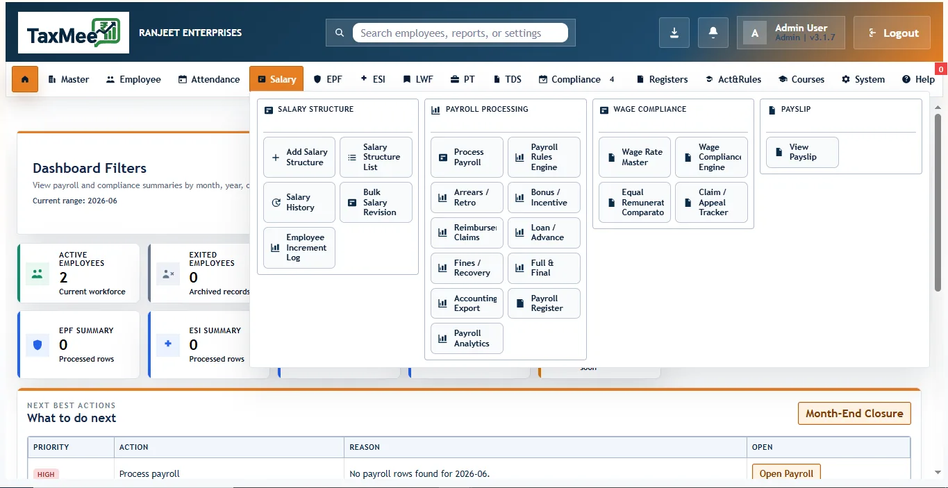 TaxMee payroll salary module screenshot